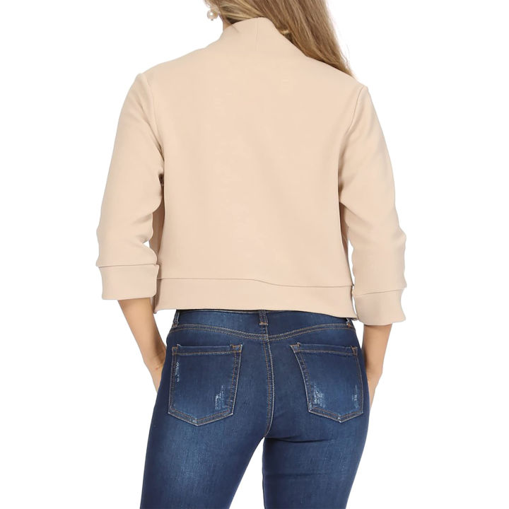 Women%20Casual%20Crop%20Blazer%20Outwear,%20Solid%20Color%203/4%20Sleeve%20Breathable%20Cardigan%20Jacket%20-%20Image%208