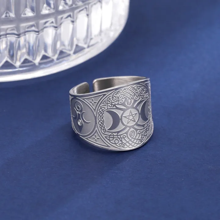 Dawapara%20Triple%20Moon%20Goddess%20Ring%20Pentagram%20Pentacle%20Stainless%20Steel%20Ring%20Pagan%20Magic%20Amulet%20Tree%20of%20Life%20Wiccan%20Jewelry%20-%20Image%204