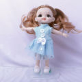 blue dress BJD doll with 13 Movable Joints Doll 6 Inch Makeup Cute Brown blue Eyeball Dolls with Fashion Dress for Girls Toy. 