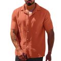 2024 Summer Hot Selling Lapel Solid Color Short Sleeve Button Loose Breathable Sweat Absorption Men Casual Shirt Men. 