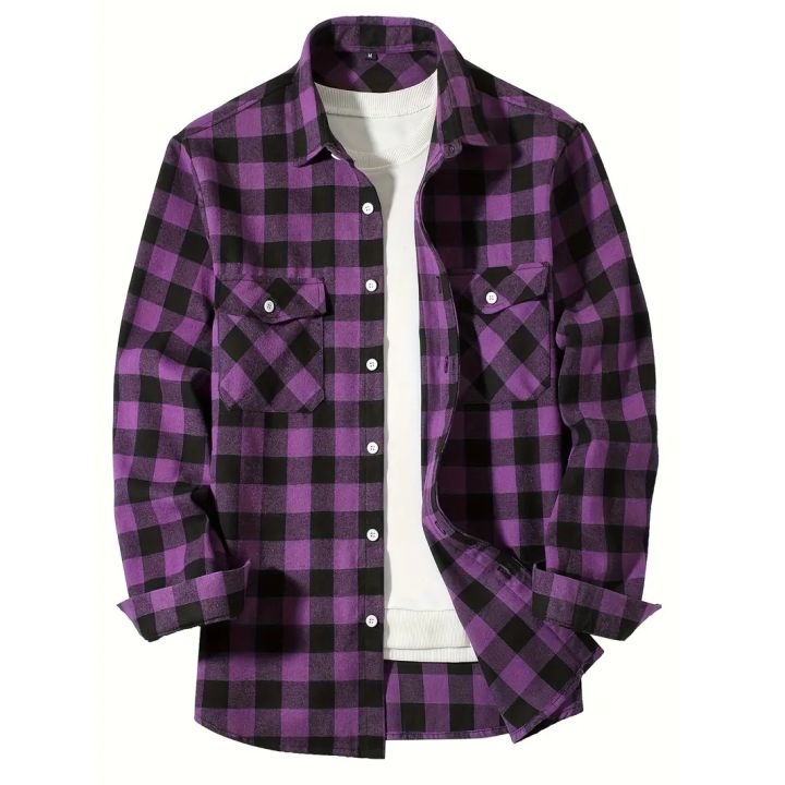 Happy%20Night%20Men's%20Shirts%20Button-Up%20Classic%20Plaid%20Smart%20Casual%20Flannel%20Shirt%20Long%20Sleeved%20Chest%20Two%20Pockets%20Design%20Spring%20Autumn%20Men%20Tops%20-%20Image%204
