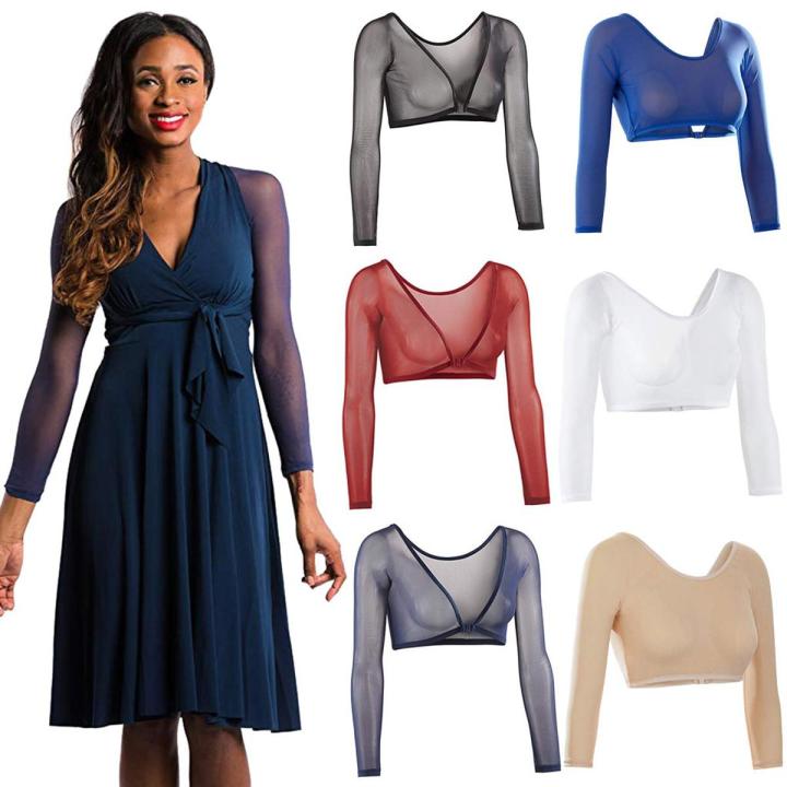 Summer Women Mesh Crop Top Long Sleeve T-Shirts Blusas Y2K Elegant Vestidos Sheer Transparent Top Tee Shirts Robe Femme