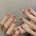 24Pcs Simple White Edge Fake Nails with Glue DIY Art Design False Nails Stylish Pattern Artificial Nails.