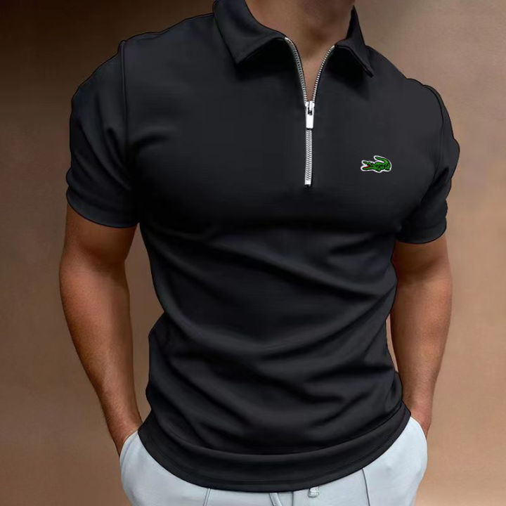 2024 Summer Hot selling Men's Polo Shirt Short sleeved Lapel Zipper Polo Shirt Casual Street Wear Summer Men's Shirt European Si