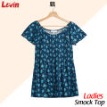 Womens Smocked Printed Round Neck Short Sleeves Tops From Levin. 