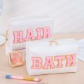 Cute Travel Chenille Varsity FACE Letter Makeup Bag Preppy Patch Cosmetic Pouch for Teens Girls Women Toiletry Storage Organizer.