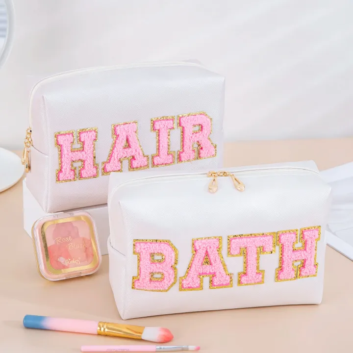 Cute%20Travel%20Chenille%20Varsity%20FACE%20Letter%20Makeup%20Bag%20Preppy%20Patch%20Cosmetic%20Pouch%20for%20Teens%20Girls%20Women%20Toiletry%20Storage%20Organizer%20-%20Image%204