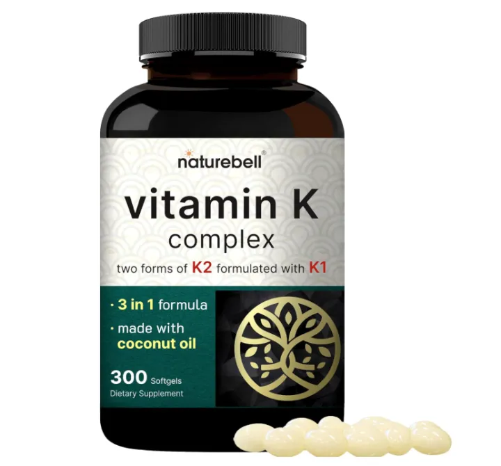 NatureBell Vitamin K Complex, K1 + K2 (MK-7 & MK-4) 2,600mcg Per Serving, 300 Coconut Oil Softgels | Max Absorption – Full Spectrum K Vitamins Supplement | Heart & Bone Support | Non-GMO
