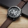Oulm Big Size Large Dial Men Watches 4 Time Zone Quartz Watch Male Clock Casual Leather Sport Men's Wristwatches. 