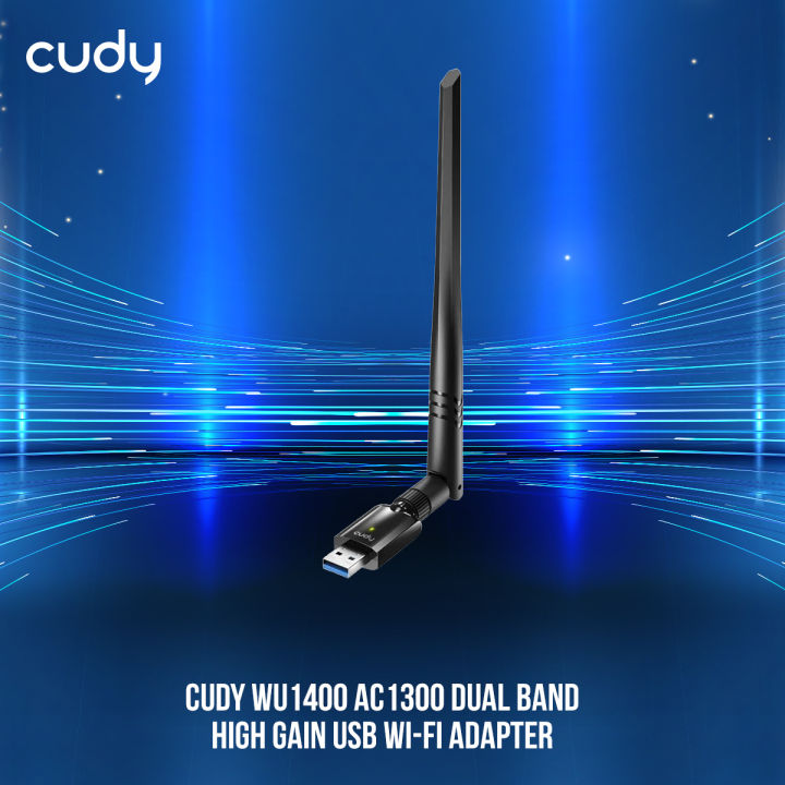 Cudy WU1400 AC1300 Dual Band High Gain USB Wi-Fi Adapter - 867Mbps at 5GHz and 400Mbps at 2.4GHz - 5dBi High Gain Detachable Antenna - Compatible with Windows, macOS, Linux - Black