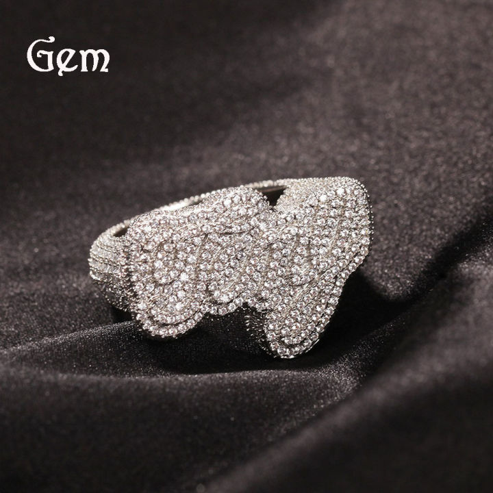 Hip hop exaggerated DIY letters small font zircon rings European and American ins Internet celebrity trend items unisex unisex