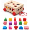 Kids Shape Sorter Toy Wooden Pull Along Car Shape Sorter Matching Blocks Box Kids Intelligence Educational Toys For Kids.