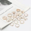 17Pcs/Set Boho Luxury Clear Crystal Stone Wedding Ring Set for Women Water Drop Flowers Sun Cluster Retro Geometric Knuckle Rings Jewelry Gift.