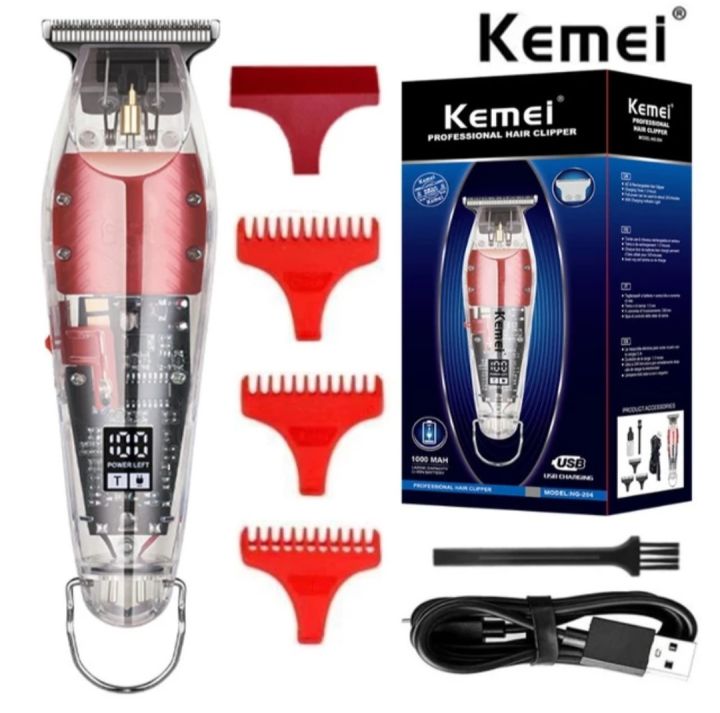 Kemei Km-NG204 Full transparent Digital meter Hair and Beard Trimmer with fast charging for men - Trimmer - Trimmer