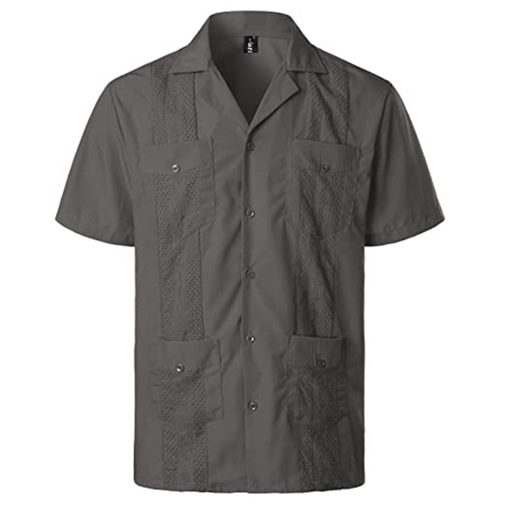 Red%20Four-Pocket%20Cuban%20Guayabera%20Shirt%20Men%20Short%20Sleeve%20Camp%20Collar%20Shirt%20Male%20Embroidered%20Mexican%20Cigar%20Wedding%20Beach%20Shirt%20-%20Image%207