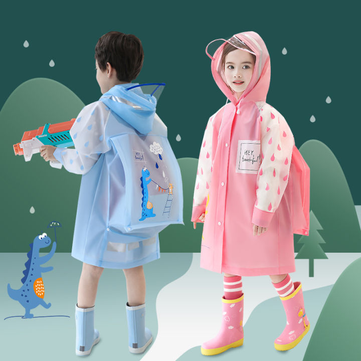 Children's Raincoat Non Disposable EVA Conjoined Bag Seat Boys and Girls Primary School Students Cartoon Baby Raincoat