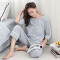 Mengzhiteng Korean Style Japanese Style Pajamas Women's Summer and Autumn Cotton Cropped Sleeves Pullover Outerwear Homewear Suit.