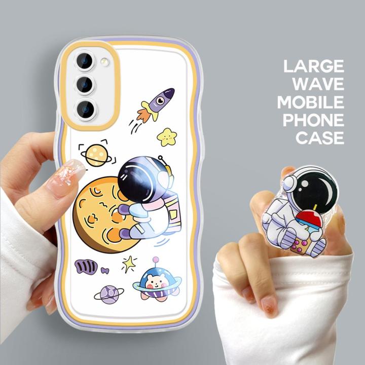 DEL%20for%20Samsung%20Galaxy%20S21%205G%20Back%20Cover%20(With%20Free%20Holder)%20Fashion%20Astronaut%20Transparent%20Phone%20Case%20Camera%20Protection%20Soft%20Wavy%20TPU%20Cover%20-%20Image%202