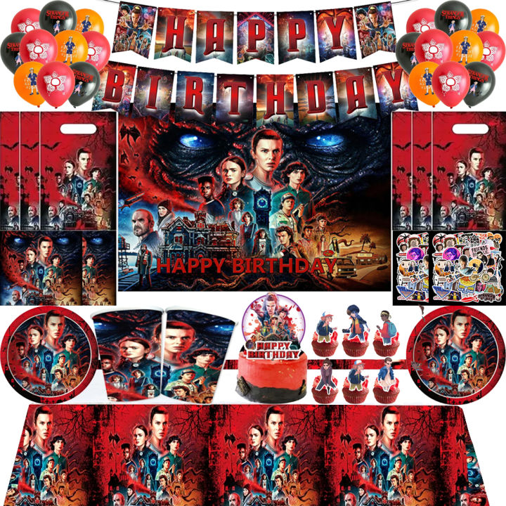 Stranger Things Birthday Party Decoration Eleven Things Theme Paper Plate Cup Tablecloth Cake DecorationBaby Shower Supplies