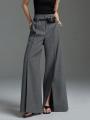 Lemongor Urban Office Lady Fashion Split-Front Pleated Wide Leg Suit Pants Spring Autumn High-Waisted Casual Trousers For Women. 