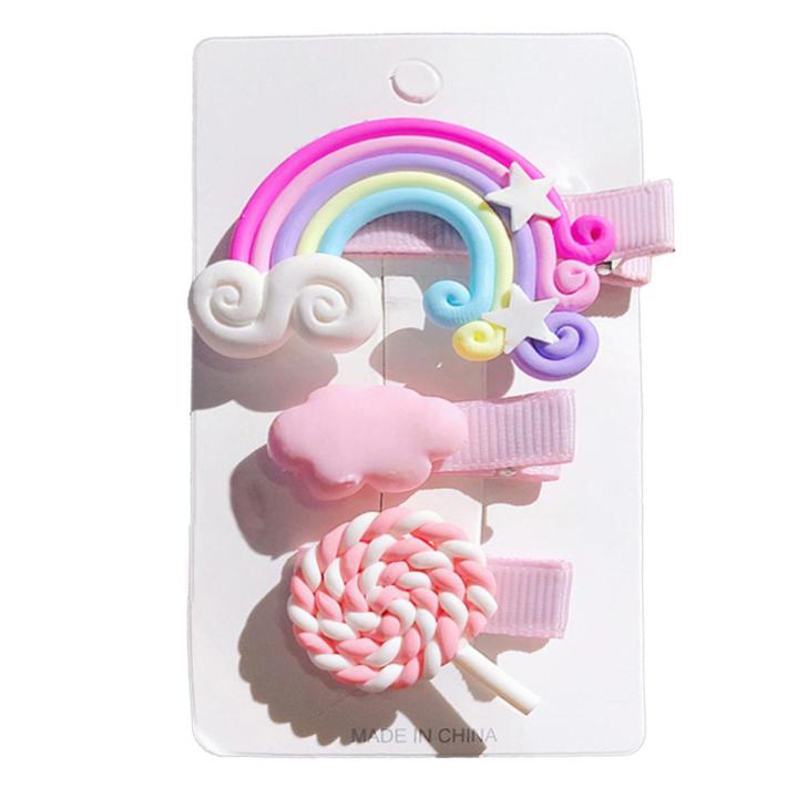3Pcs Rainbow Cloud Lollipop Kids Girl Hairpins Side Bangs Hair Clip Accessory