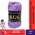 KGS 100% Milk Cotton Yarn Wool | 100 gm | Medium 4 Ply | Crocheting and Knitting.