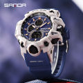 SANDA 6198 Fashionable Cool Night Light Dual Screen Multi functional Outdoor Sports Waterproof Men's Electronic Watch. 