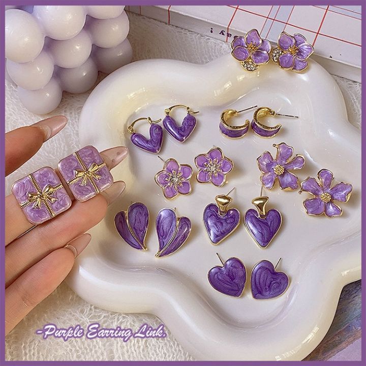 Super%20fairy%20purple%20stud%20earrings%20clip%20women's%202024%20new%20light%20luxury%20niche%20lavender%20earrings%20temperament%20and%20versatile%20earrings%20-%20Image%202