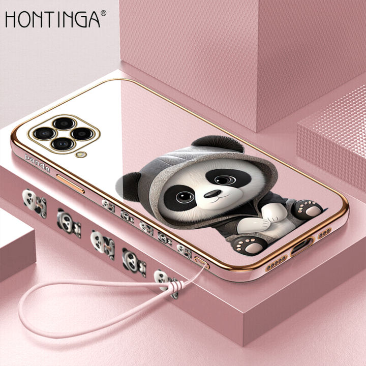 Hontinga%20for%20Samsung%20Galaxy%20M53%205G%20Back%20Cover%20With%20Free%20Strap%20Luxury%206D%20Plating%20Cute%20Panda%20Side%20Pattern%20Case%20Soft%20Silicone%20Square%20Mobile%20Cover%20-%20Image%202