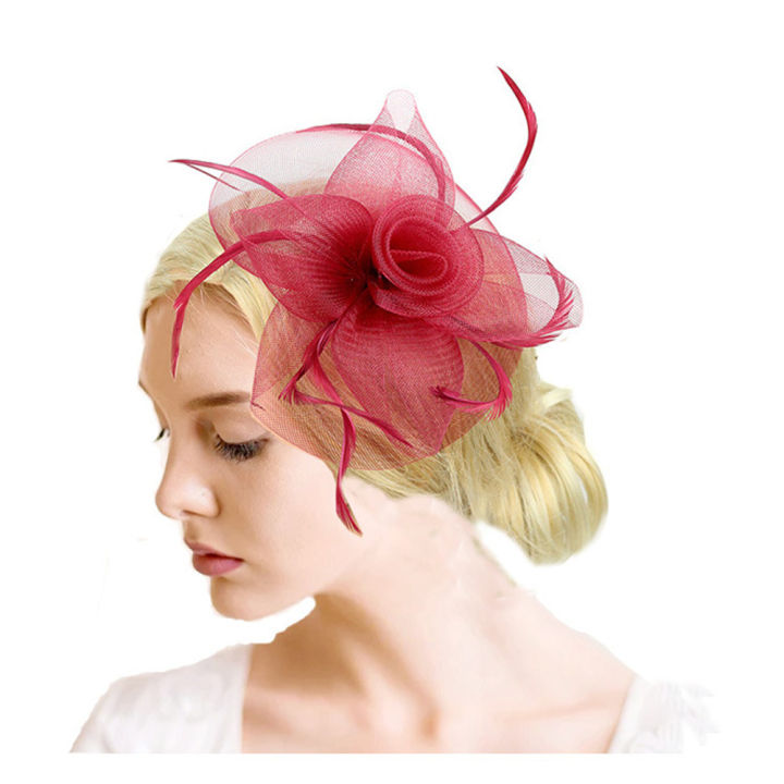 Women Fascinator Bow Hair Clip Headwear Lace Feather Mini Hat Wedding Party Accessory Race Fashion Handmade Lady