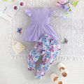 GC Toddler Girls Clothes Outfit Cotton Pit Strip Flutter Sleeve Top Butterfly Print Pants 2 Piece Outfits.