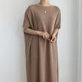 Women Summer Casual Oversized Straight Long Dress Batwing Sleeve Round Collar Pullover Solid Color Midi Dresses. 
