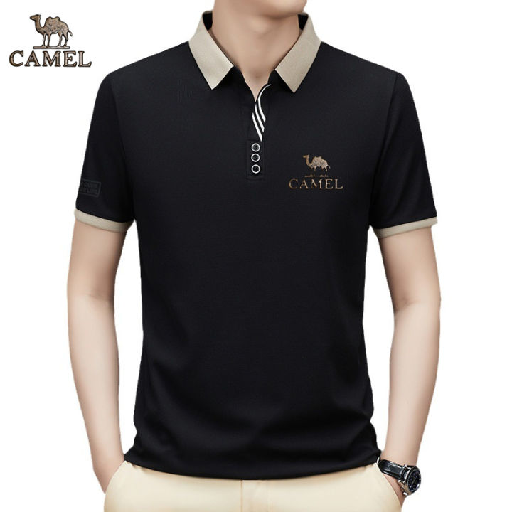 2024%20Camel%20Authentic%20Emblem%203D%20Gold%20Label%20Men's%20Middle%20and%20Youth%20Scissor%20Neck%20Ice%20Silk%20Breathable%20Fashion%20Short%20sleeved%20T-shirt%20-%20Image%202