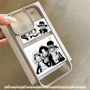 Bilashmart Trendy Cartoon Anime Luffy Cool One Piece Case Compatible for IPhone 13 15 11 12 14 Pro Max XR 7Plus 15 7 8 14 Plus XS X Max SE 2020 Luxury Electroplated Frame Pearly Cover
