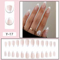 24pcs French Point Diamond Nails Wearing Artificial Square Head Press On Acrylic Nail Art Pearl Patch Almond False Nails. 
