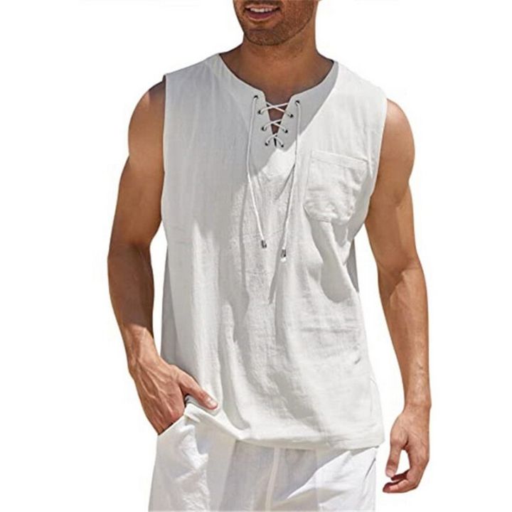 Casual%20Summer%20Men%20Cotton%20Linen%20Tank%20Top%20Solid%20Color%20Sleeveless%20V%20Neck%20Loose%20Bandage%20Pocket%20Vest%20Tops%20Men'S%20Blouse%20Shirt%20Clothing%20-%20Image%204
