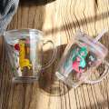 Household children's tempered milk scale water with seal handle glass cup straw cup. 