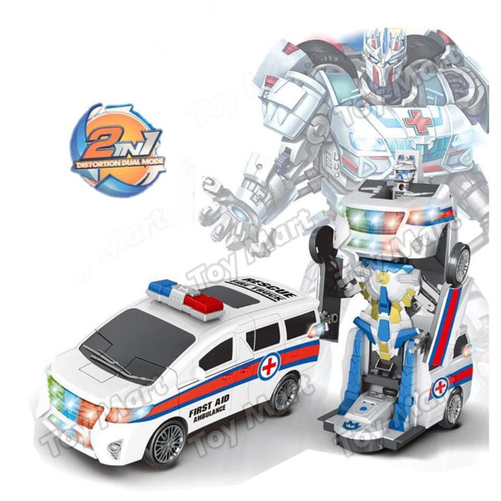 First Aid / Fire Fighting Pioneer Rescue Ambulance Transformer Robot Action Figure Toys Kids Siren Light Sound Imported Quality Children Kids Toy Gift ToyMart Toys Play Set Simulation Toy,ambulance car,robot car sara collection zone