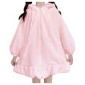 Hoodies Women Large Size Solid Zip-up Long Lantern Sleeve Hooded Rabbit Ears Lolita Cute Sweet Girls Harajuku Style Warm Baggy.