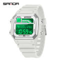【Tech-savvy】 SANDA 6196 Electronic Watch Multi functional Night Glow Waterproof Sports Men's Lightweight Square Classic Student Watch. 