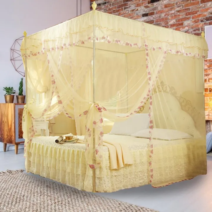 Bedroom%20Mosquito%20Netting%20Luxury%20Princess%20Canopy%20Bed%20Curtains%204%20Corner%203%20Side%20Openings%20Post%20Bed%20Curtain%20Bedding%20No%20Bracket%20-%20Image%207