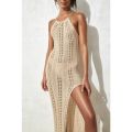 2023 Knitted Beach Cover Up Strap Halter Summer Beach Dress Crochet Tunic Women Beachwear Biinis Mesh Cover-ups.
