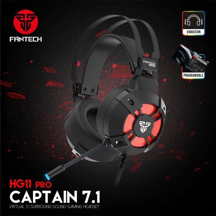 FANTECH HG11 PRO RGB Gaming Headphone Virtual 7.1 Channel Surround Vibration Bass Stereo Gaming Headset Microphone USB Earphone