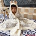 【Parent-Child】Winter Christmas Snowflake Multi-Functional Blanket Flannel Thickened Cape Shawl Cloak Student Nap Blanket.