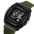 SKMEI 2495 Dual Time Waterproof Digital Sports Watch for Men – Multifunctional Electronic Wristwatch - Dark Green Nylon. 