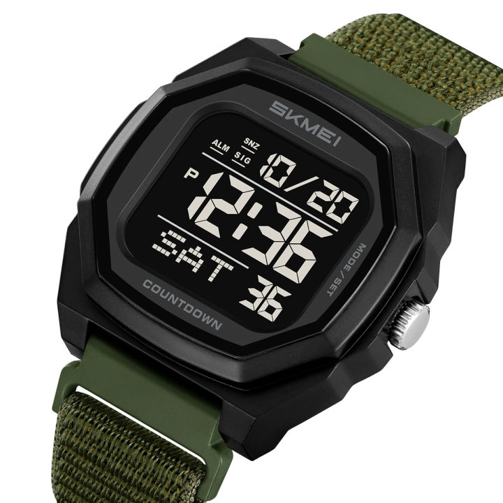 SKMEI%202495%20Dual%20Time%20Waterproof%20Digital%20Sports%20Watch%20for%20Men%20%E2%80%93%20Multifunctional%20Electronic%20Wristwatch%20-%20Dark%20Green%20Nylon%20-%20Image%202