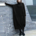 ZANZEA Womens Long Sleeve Mock Neck Casual Loose Midi Dress Kaftan Baggy Dresses #8.