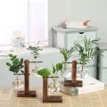 (New)Mini Tranparent Hydroponic mall Vae With tanding Wooden Frame Plant Bonai Dektop Decoration Creative Gla Vae Dektop Decoration.