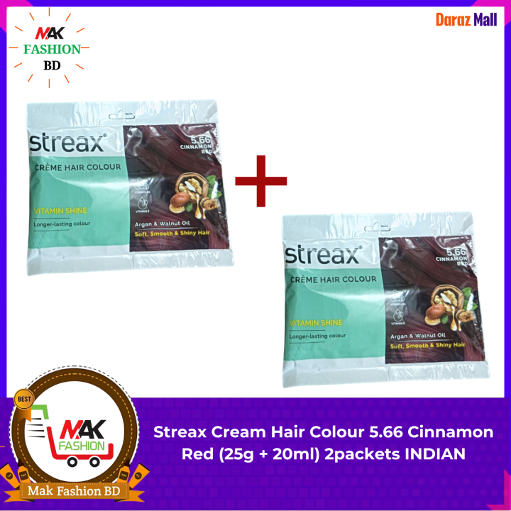 Streax Cream Hair Colour 5.66 Cinnamon Red 45g 2packets INDIAN
