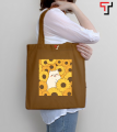 Trinklet Illustrated Sunflower design Printed Purple and Brown Canvas Tote Bag with Zipper for Girls. 